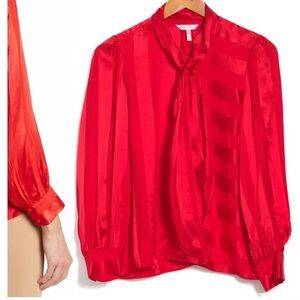 New Rebecca Taylor Women Red Long Sleeve Stripe Jacquard Top Size 14